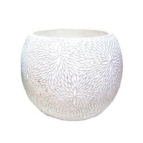 Cement Patterned Round Pot - White