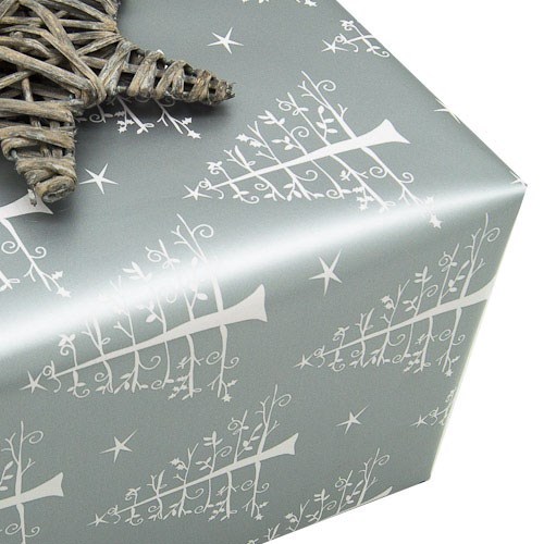 Giftwrap Roll - Christmas Tree on Silver