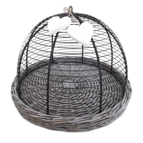 Wicker Basket Tray with Wire Cloche - 33cm Dia x 2