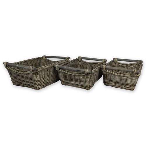 Wood Handle Set/3 wicker baskets