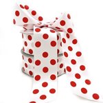 Satin Ribbon 38mm x 25m - Red Dots on White