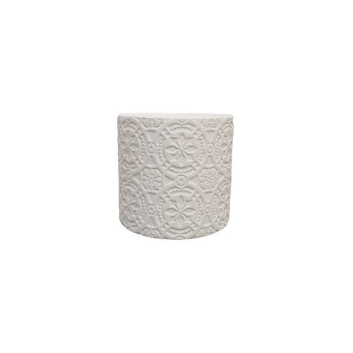 White Cement Round Pattern Pot  - 13.5*13.5*12.5cm