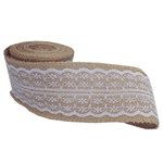 Hessian Ribbon with Lace 60mm - Natural/White