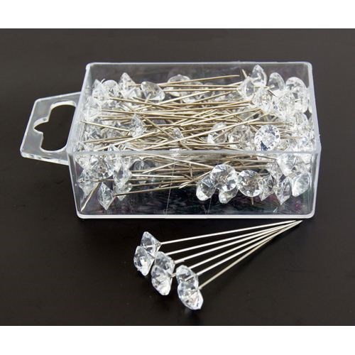 Floral Corsage / Boutonniere 2 Clear Crystal Pins pk/100