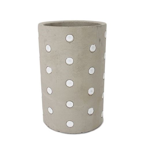 Cement Round Pot White Dot - 14*14*24.5cmH