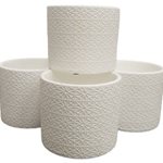 White Raised Pattern Round Pot Set of Four- Med  12x12x10.5cm - 12x12x10.5cm