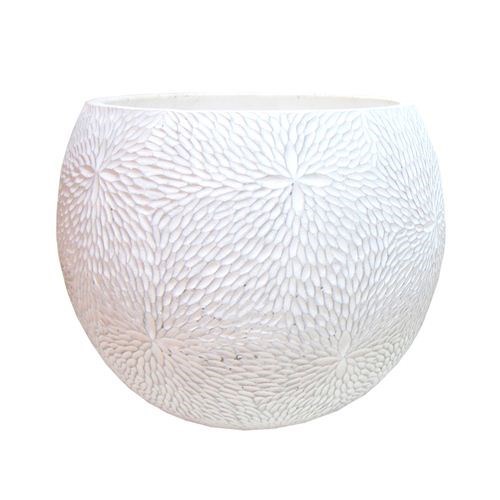 White Cement Patterned Sphere Pot Large - 30*30*24