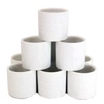 White Raised Pattern Round Pot Set of 12 - Mini  7x7x6.5cm - 7x7x6.5cm