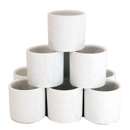 White Raised Pattern Round Pot Set of 12 - Mini  7