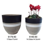 Grey Cement Pots Black and white stripe  Sml 14.5x14.5x8cm - 14.5x14.5x14.5cm