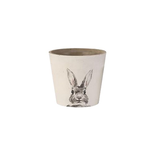 White Cement Pot - Rabbit  14x14x12cm