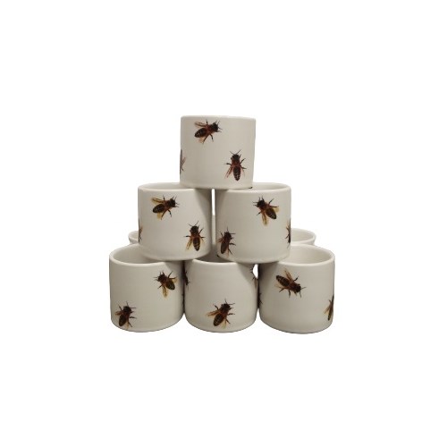 Small White Porcelain Pot - Bee   Set of 8 - 6.5x6