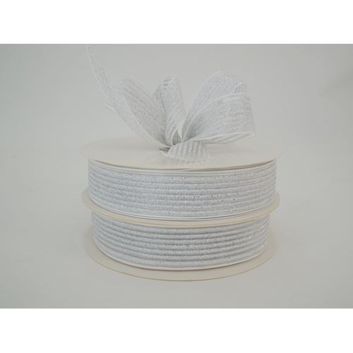 Sparkle Stripe Mesh Ribbon White- 25mm x 25m