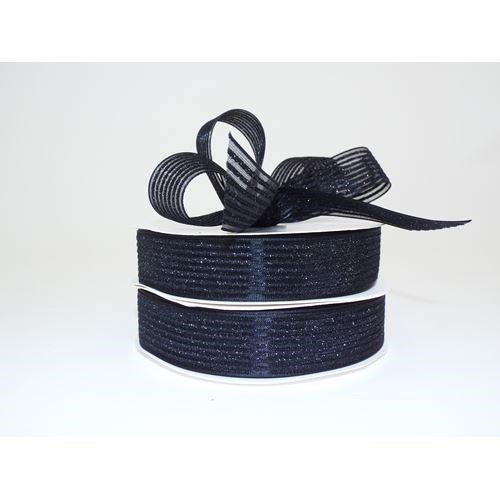 Sparkle Stripe Mesh Ribbon Black-25mm x 25m