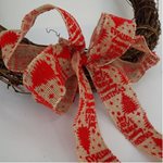 Jute Xmas Ribbon- White w/ Red pattern - 38mm x 25m Roll