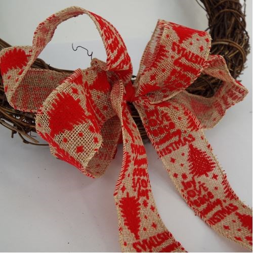 Jute Xmas Ribbon- White w/ Red pattern