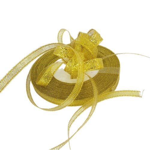 3/8 Ivory with Gold Edge Organza Thin Pull Bow String Ribbon (25 Yard)  Gift Wrapping Favor Decorating 