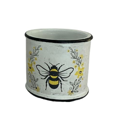 Cement Pot- Bee & Yellow Flowers-