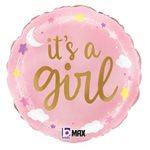 It's a Girl Stars and Clouds - 9 Inch Stick Balloon