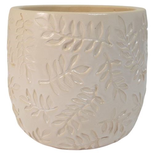 Cement Pot Beige Glazed Leaf- 15x15x14cm