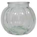 Short Round Ribbed Glass Vase - 15cm Dia x 13cm H (12 Per Carton)