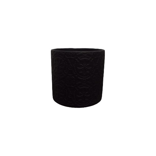 Cement Round Pattern Pot Black - 13.5*13.5*12.5cmH