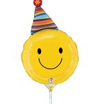 Party Hat Smiley Face - 14 Inch Stick Balloon