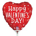Valentine Tossed Hearts - 4 Inch Stick Balloon