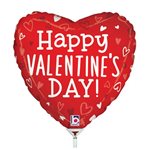 Valentine Tossed Hearts - 9 Inch Stick Balloon